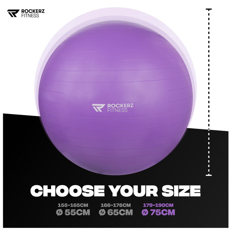 Pelota de yoga con bomba - Pelota de pilates - Pelota de fitness 75 cm Violeta