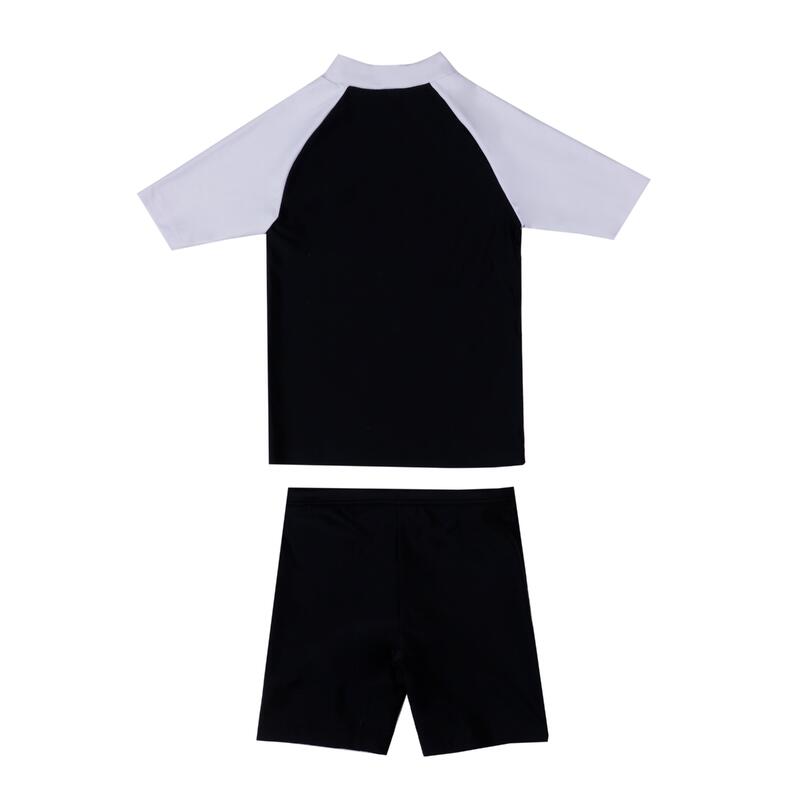 KIDS SWIMWEAR COLOR RUN SHORT SLEEVE SUN PROTECTION SET - BLACK