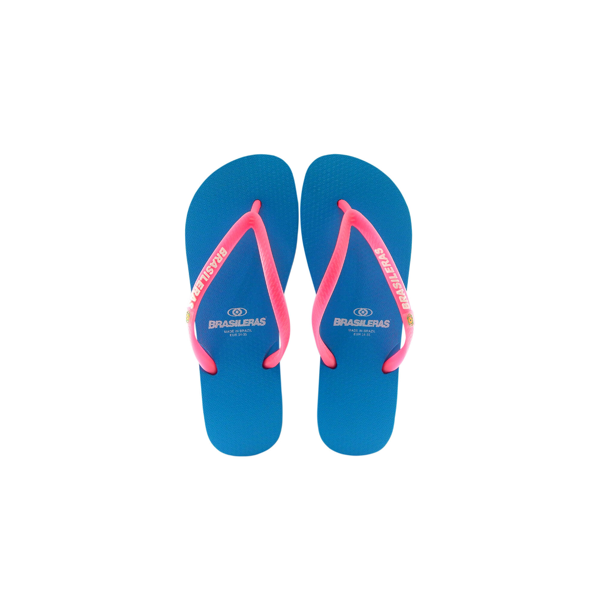 Vrouwenslippers Brasileras in lichtblauwe en roze kleur met rubberen zool 2/5
