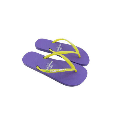 Strandslippers voor dames in lila en geel met rubberen zolen