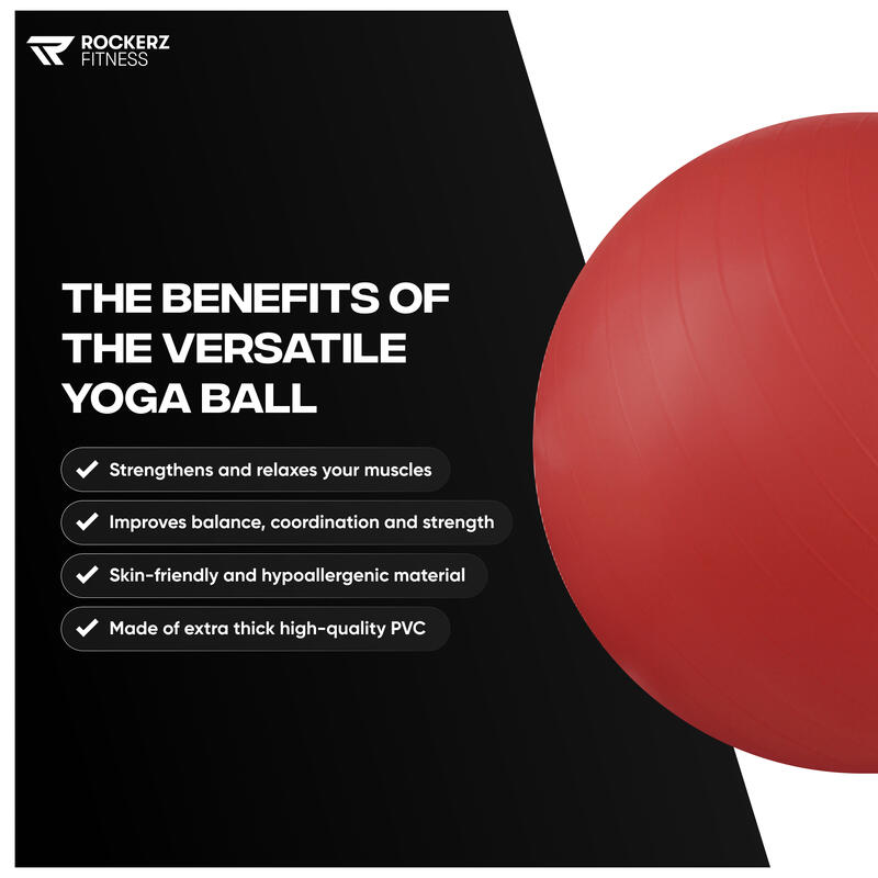 bola de yoga com bomba - bola de Pilates - bola de fitness - Vermelho - 65cm
