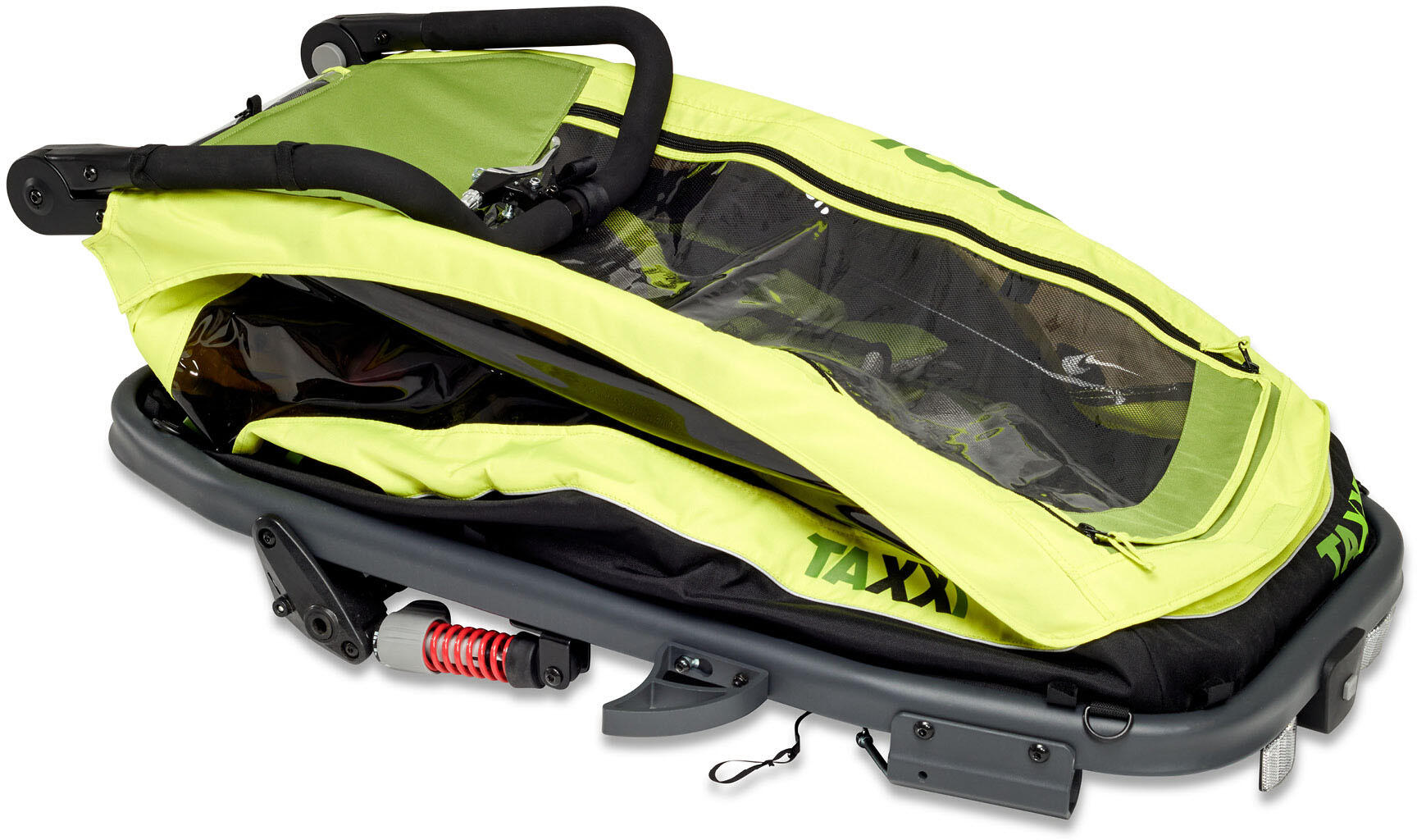 Remorque vélo TAXXI Elite One Lime 3-en-1 pliable, suspension 3 niveaux 5/7