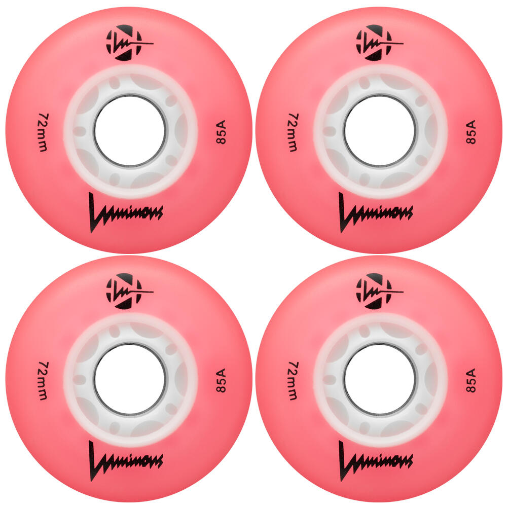 LUMINOUS LED LIGHT UP INLINE SKATE WHEELS PINK 72 MM – SET OF 4 1/5