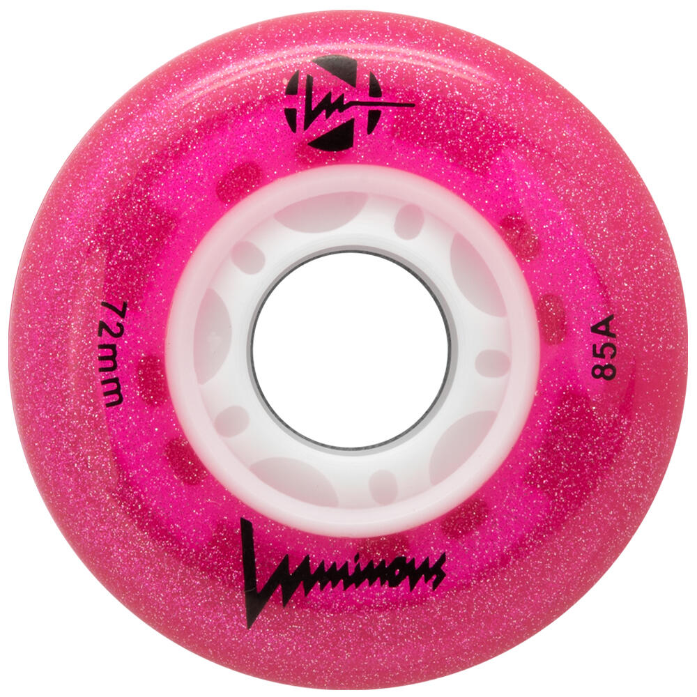 LUMINOUS LED LIGHT UP INLINE SKATE WHEELS PINK GLITTER 72 MM – SET OF 4 2/5