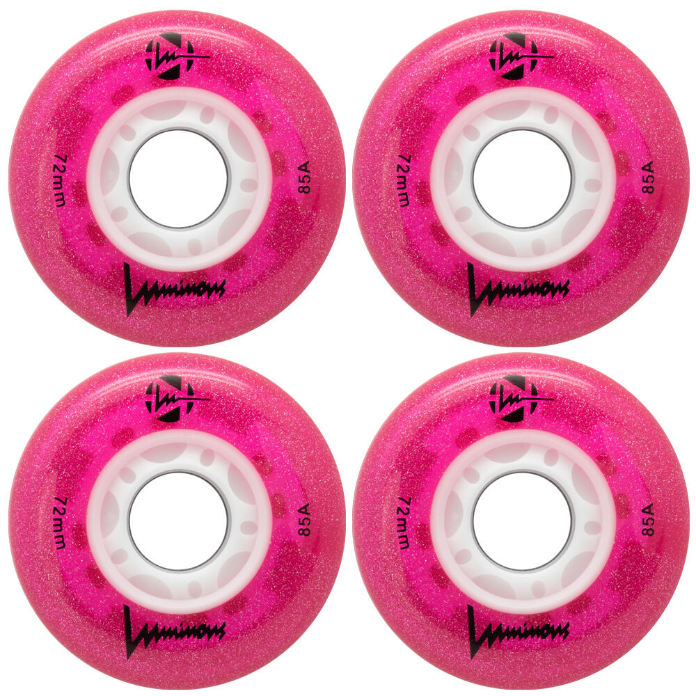 LUMINOUS LUMINOUS LED LIGHT UP INLINE SKATE WHEELS PINK GLITTER 72 MM – SET OF 4