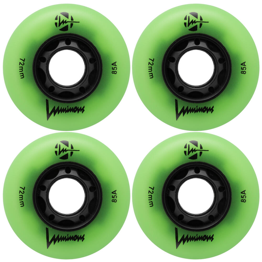 LUMINOUS LED LIGHT UP INLINE SKATE WHEELS GREEN GLOW 72 MM – SET OF 4 1/5