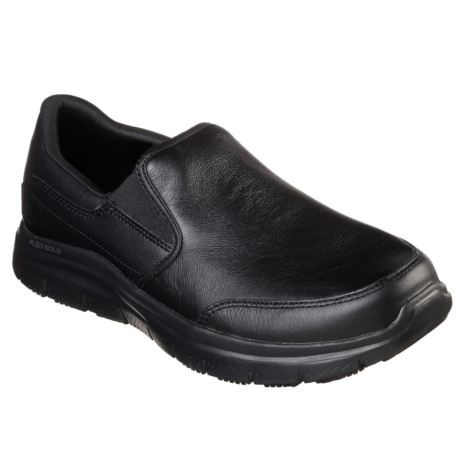 SKECHERS Mens Leather Flex Advantage SR Bronwood Slip On Shoes (Black)