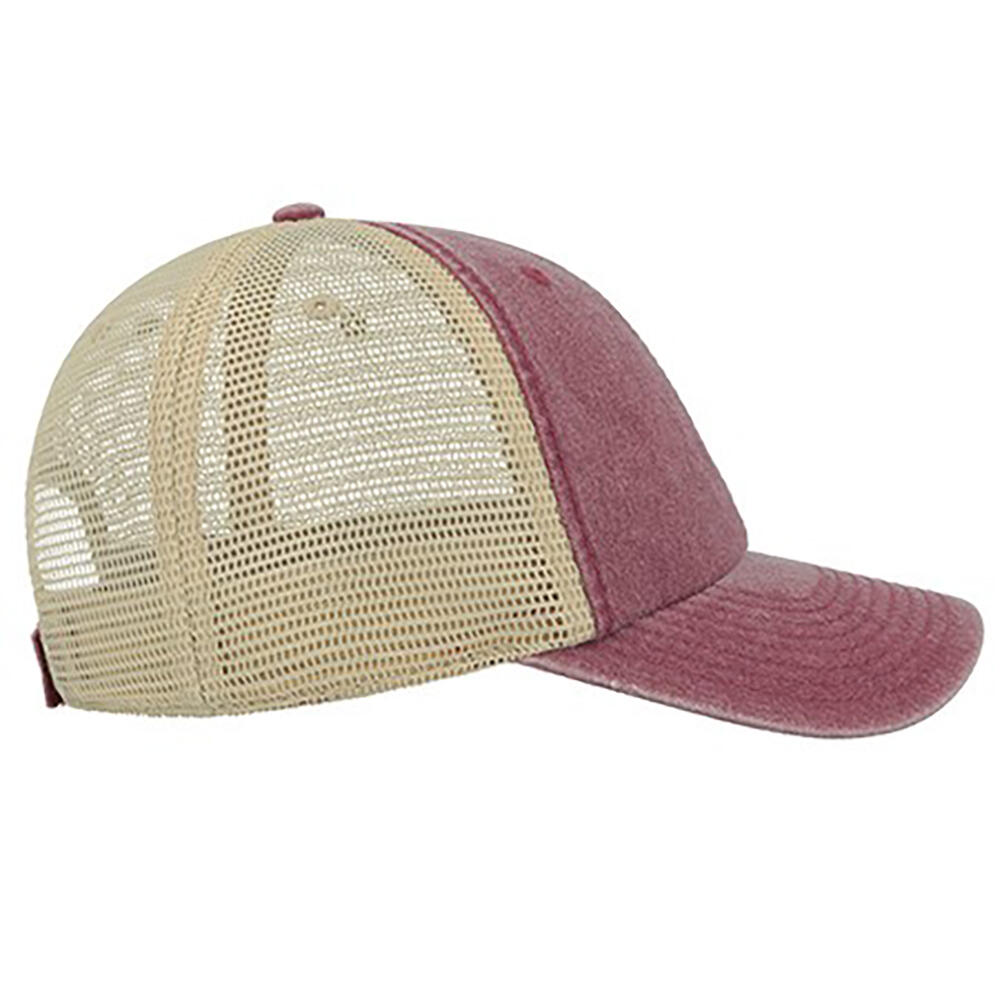 Unisex Case Pigment Dyed 6 Panel Trucker Cap (Burgundy) 3/4