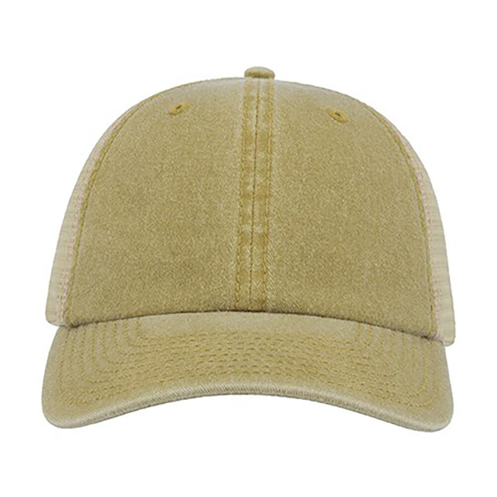 Unisex Case Pigment Dyed 6 Panel Trucker Cap (Khaki) 4/4