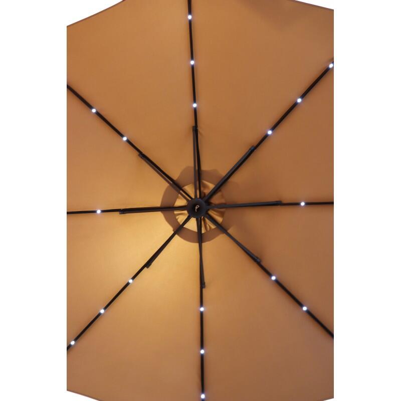 Zweefparasol met voetsteun - zwevend - 250 CM - beige - subtiele LED lampjes