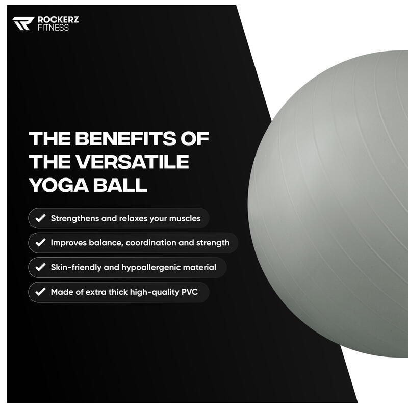 Fitness bal - Yoga bal - Gymbal - Zitbal - 90 cm - Kleur: Grijs