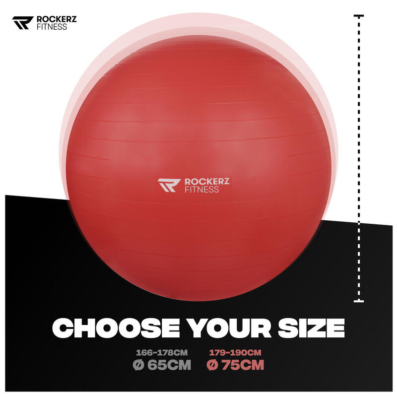 bola de yoga com bomba - bola de Pilates - bola de fitness - Vermelho - 75cm