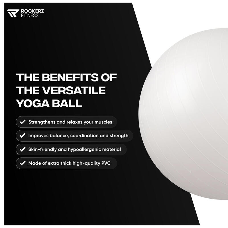 Ballon de fitness - Ballon de yoga - Ballon de gym - 65 cm - Pearl
