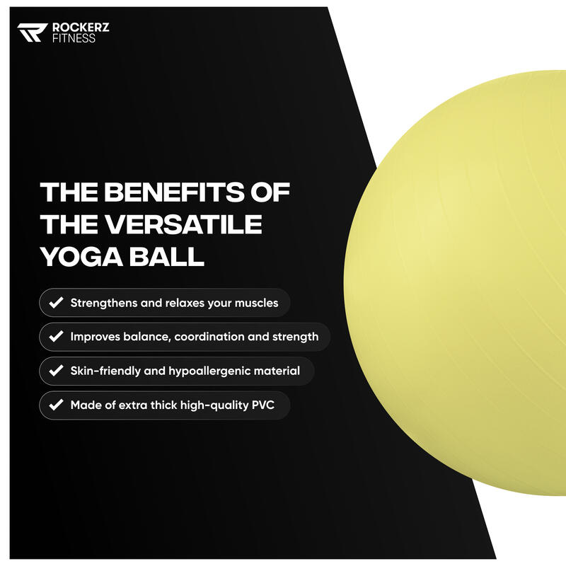 Fitnessbal - Yoga bal - Gymbal - Zitbal - 75 cm - Kleur: Geel
