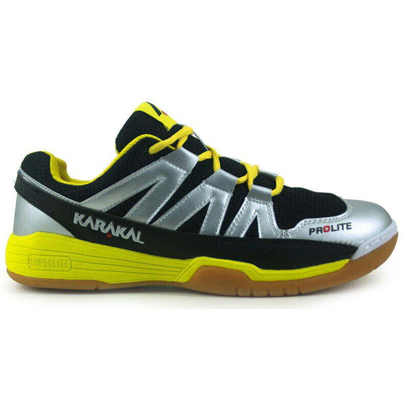 KARAKAL Mens Prolite Indoor Court Trainers (Silver/Black/Yellow)