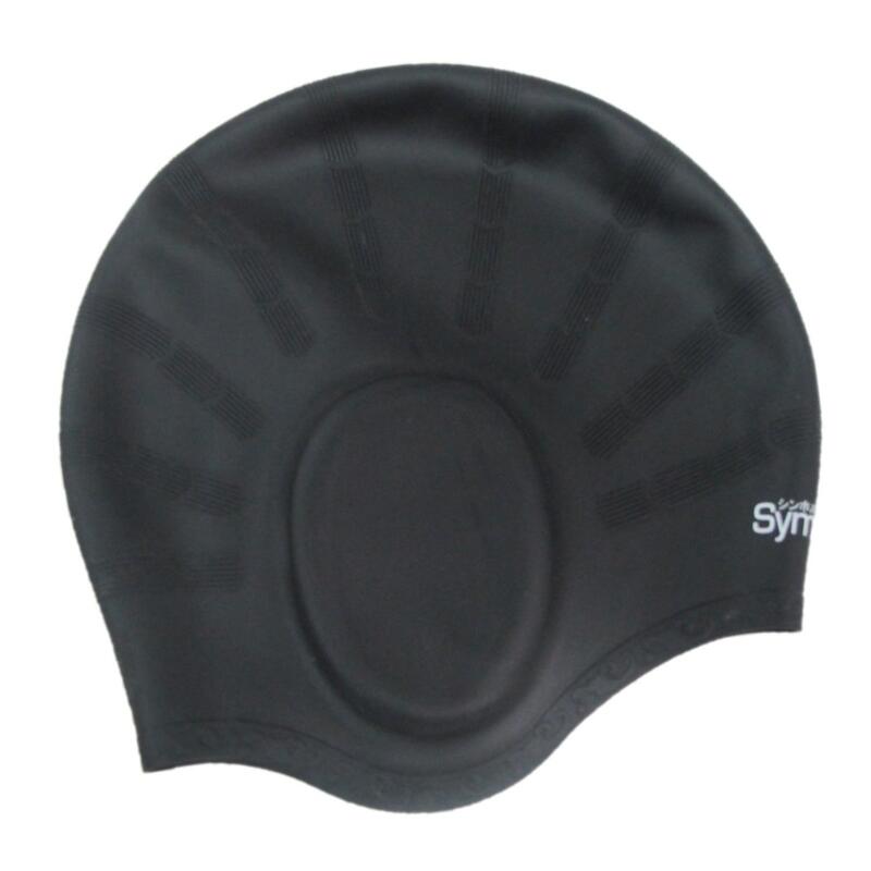 CAP110 成人防黏髮耐用舒適耳形泳帽 - 黑色