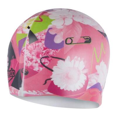 Speedo junior digitaal bedrukte pet - neon orchidee/ wit/ zwart