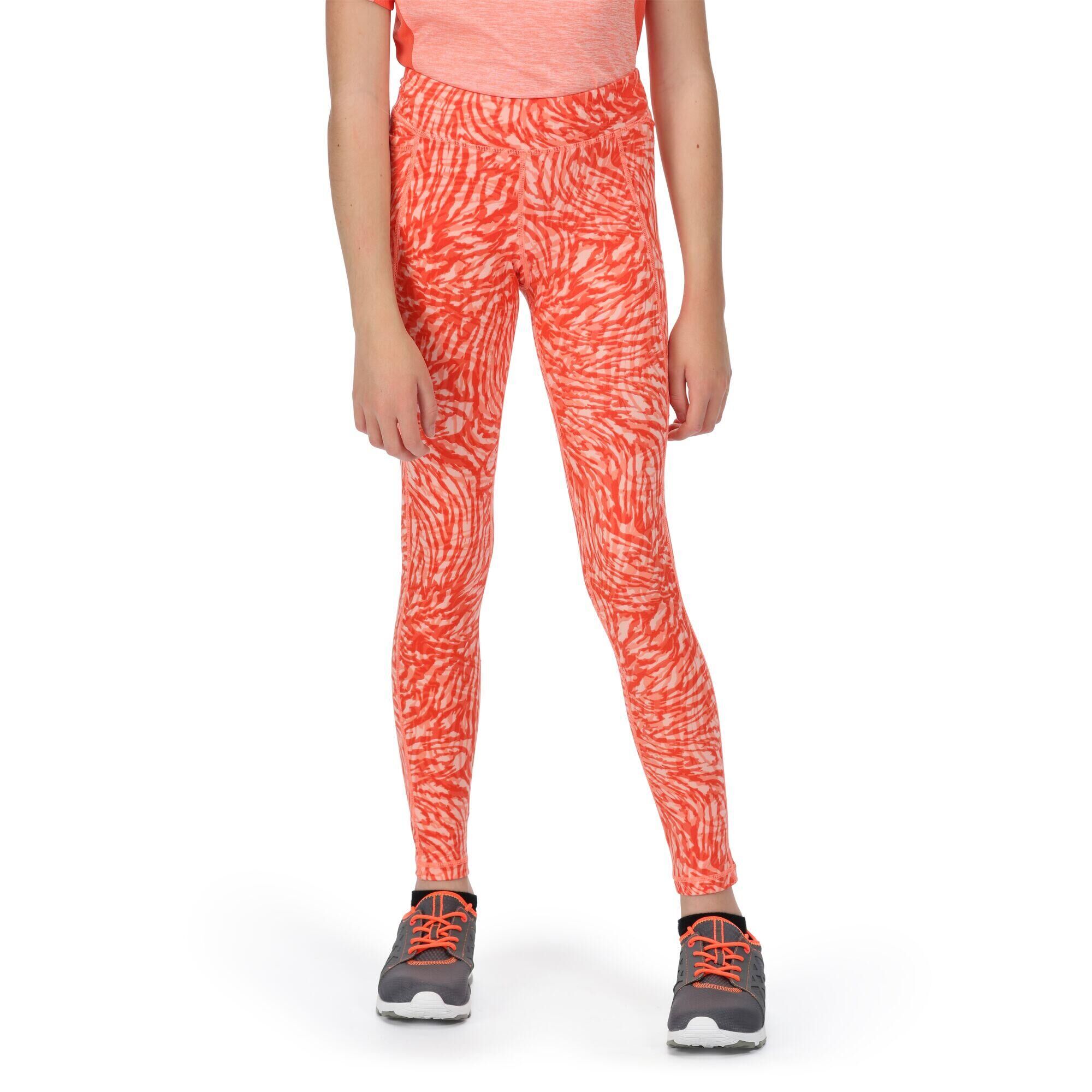 REGATTA Childrens/Kids Atkin II Animal Print Leggings (Neon Peach)