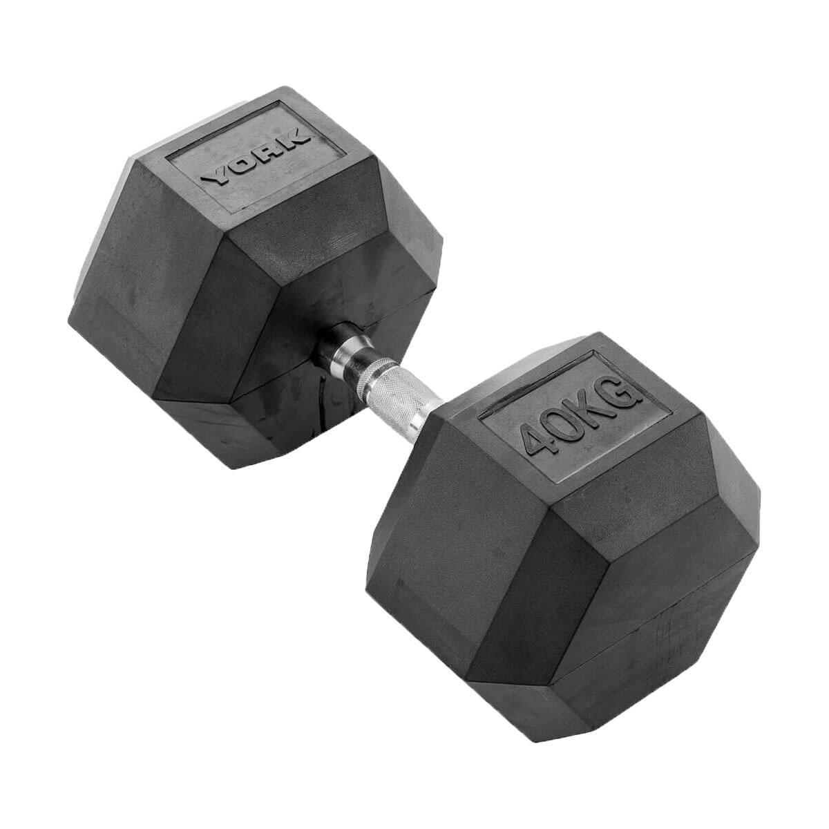40kg Commercial Rubber Hex Dumbbell Weights 2/3