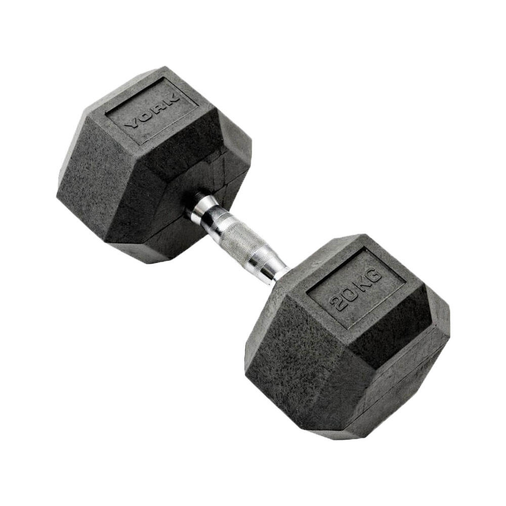 York Fitness Rubber Hex Dumbbells 2 x 20kg 2/3