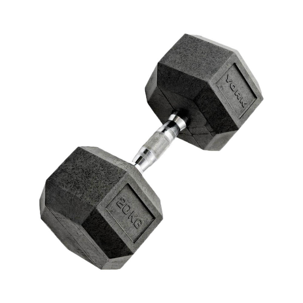 York Fitness Rubber Hex Dumbbells 2 x 20kg 3/3