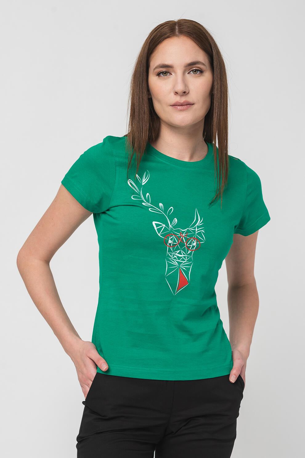 Tricou Cerb Familie Femei K Green-XS