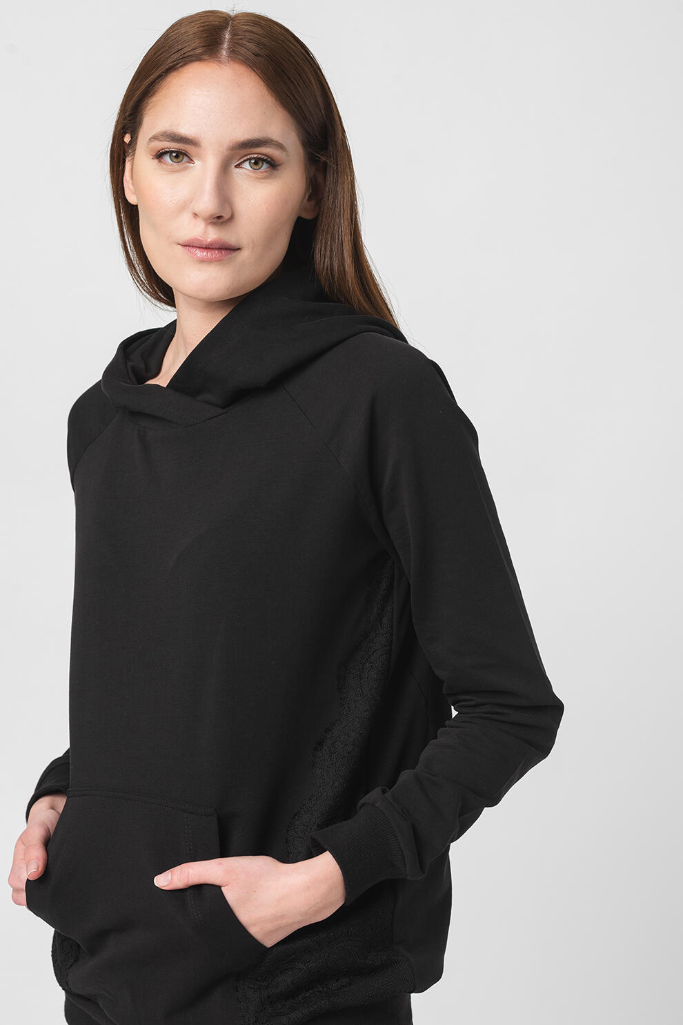 Hanorac Coton Dantela Femei Black-S