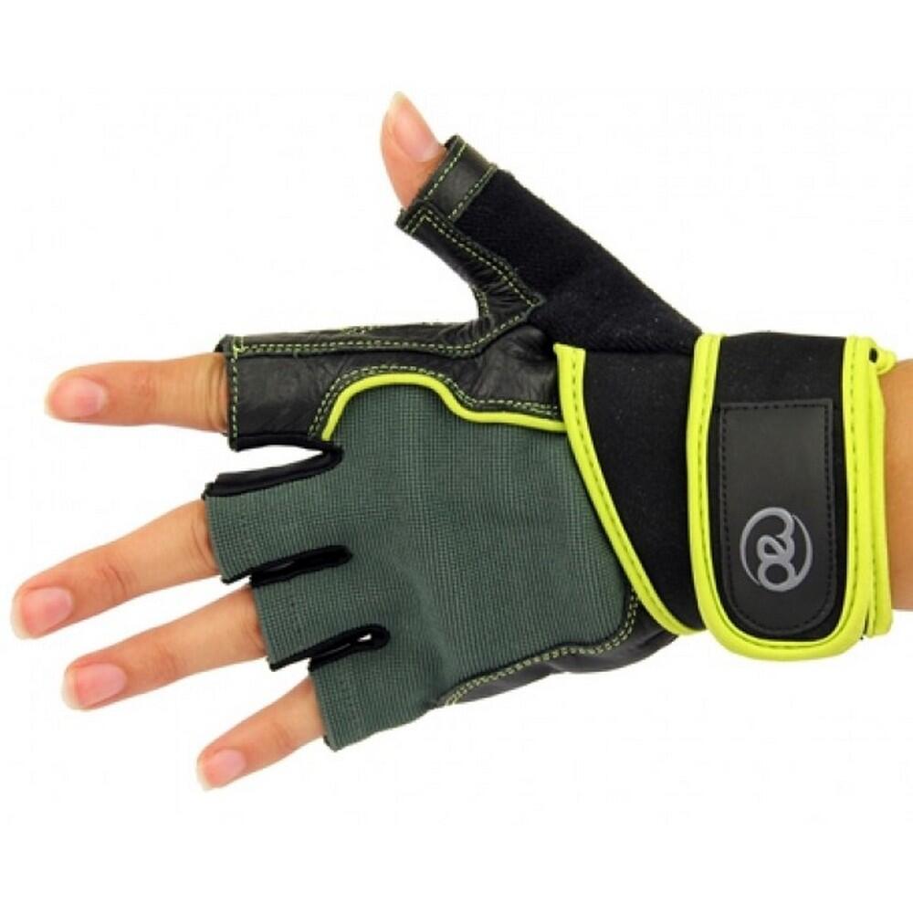 FITNESS-MAD Leather Training Gloves (Green/Black/Yellow)