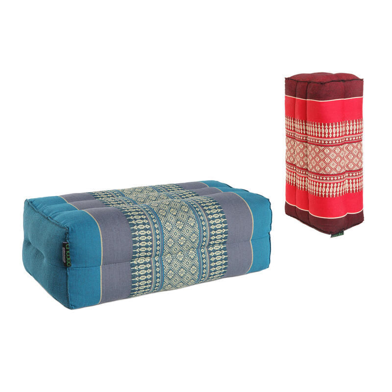 STANDARD - Lot de 2 Coussins de Yoga et Méditation - Rouge Bourgogne / Turquoise