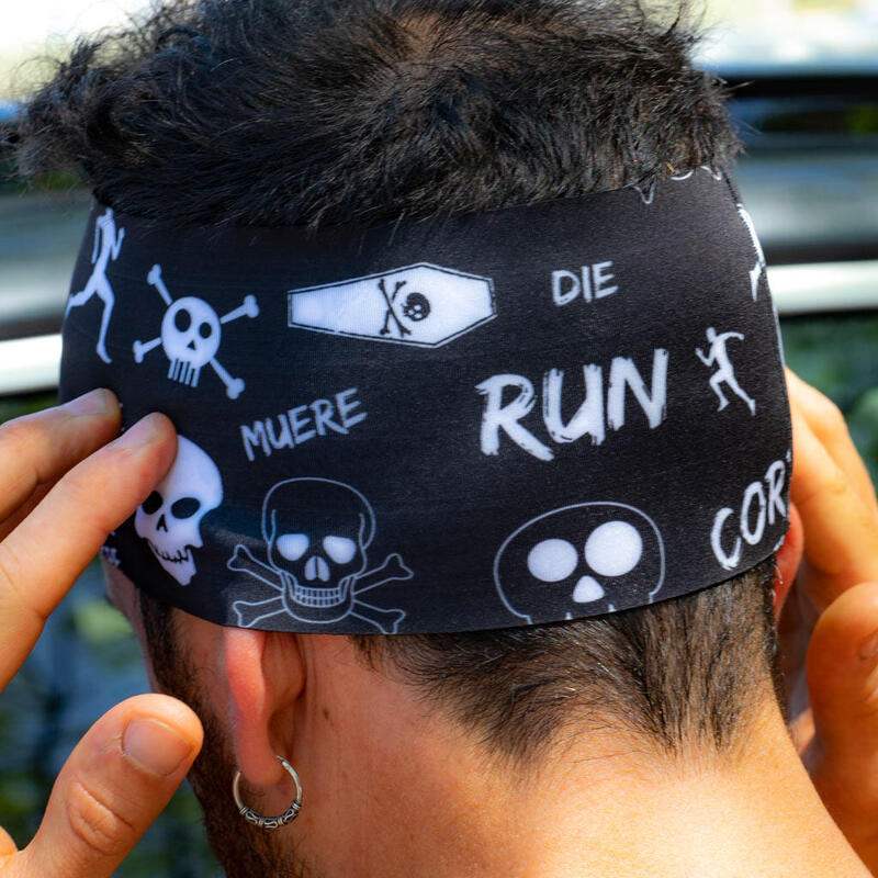 Cinta para la cabeza HEADBAND #CORREOMUERE unisex KAMUABU negra corte láser