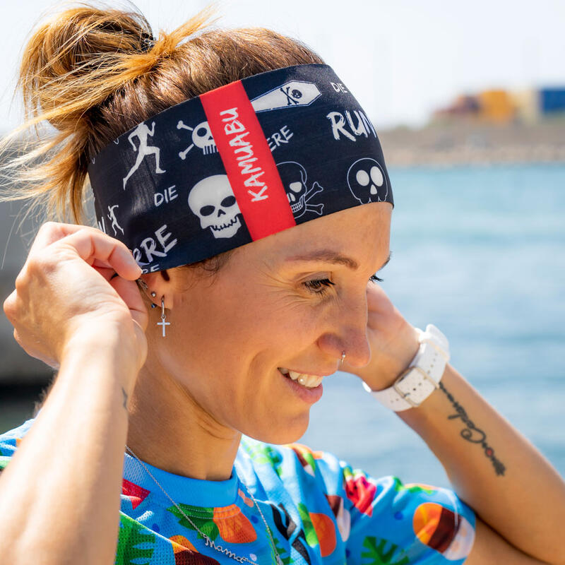 Cinta para la cabeza HEADBAND #CORREOMUERE unisex KAMUABU negra corte láser