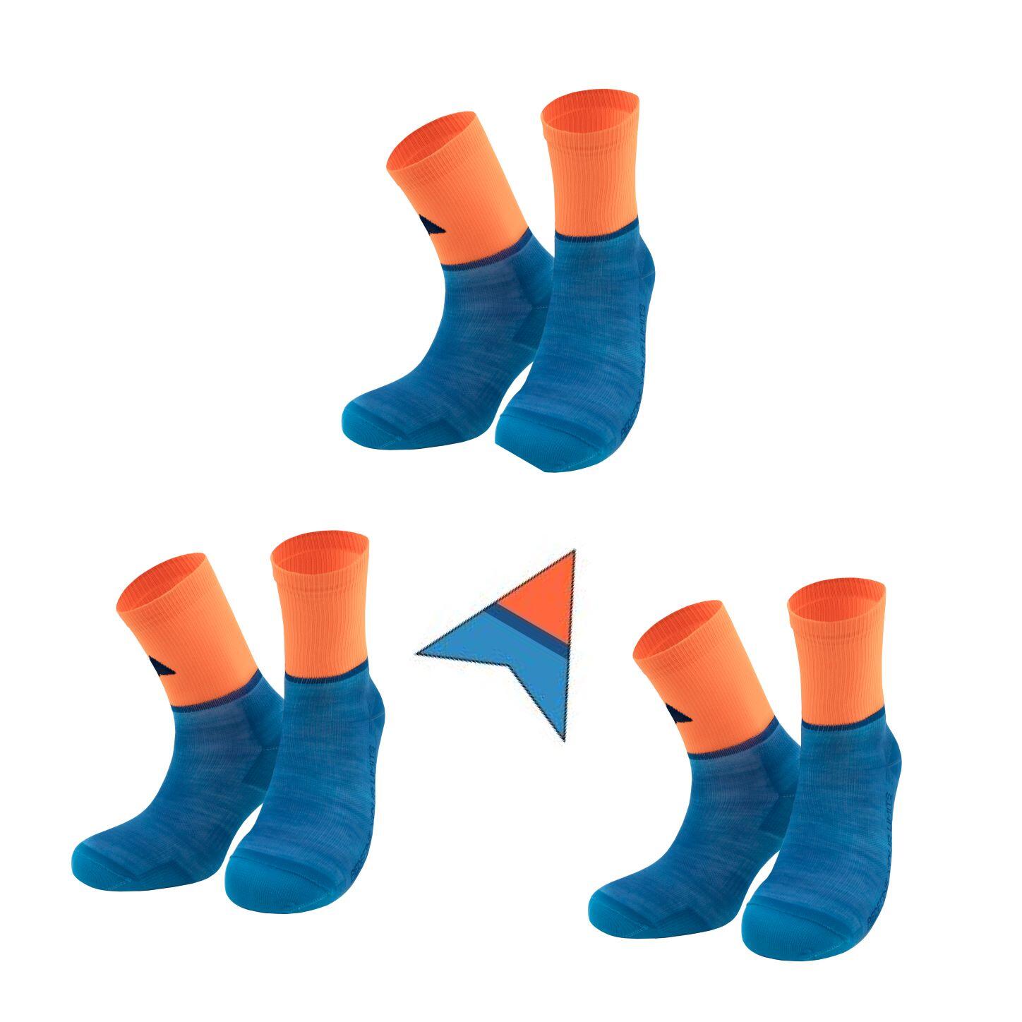 PIPPO AMSTERDAM Calcetines de ciclismo lana merina  blu arancio 3 Pack