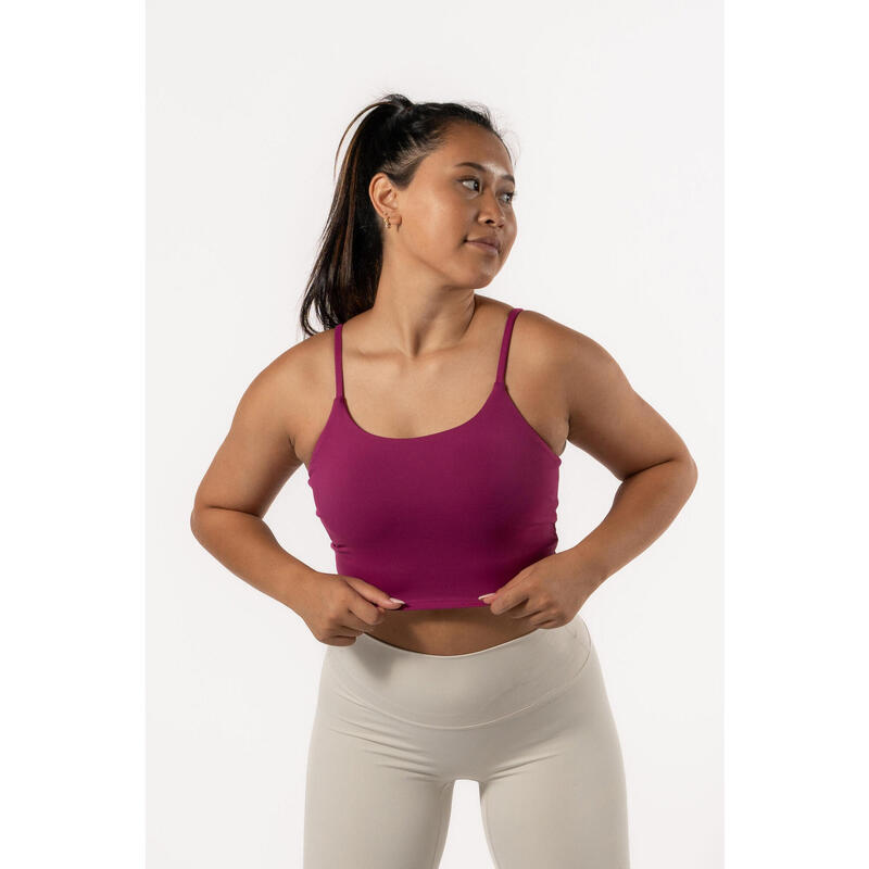 Crop-Top Sport-BH Fitness Varsity - Damen - Rotviolett