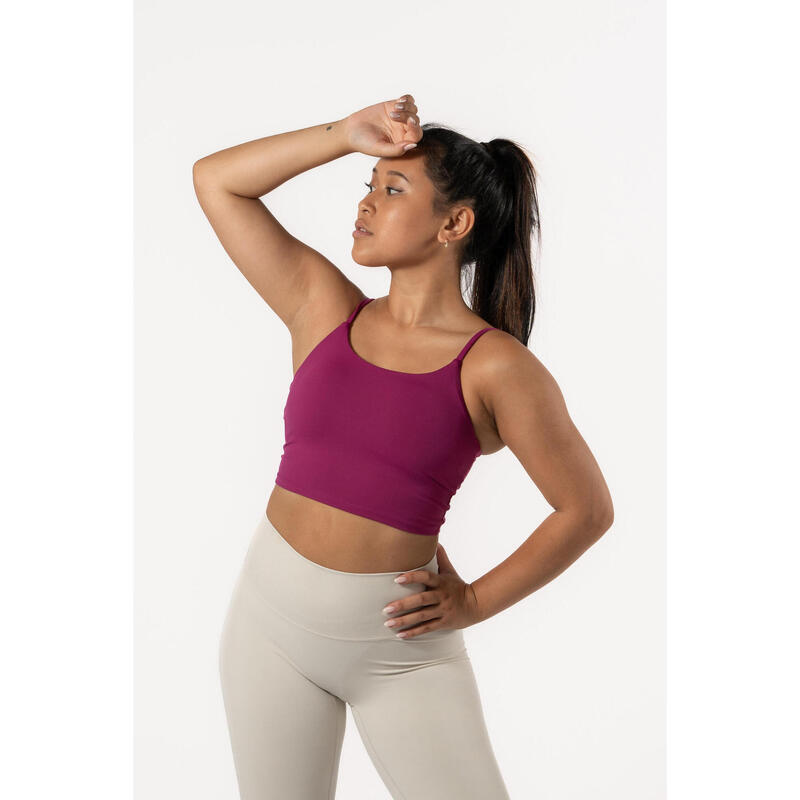 Crop-Top Sport-BH Fitness Varsity - Damen - Rotviolett