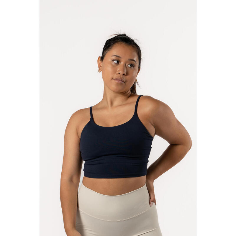 Crop-Top Sport-BH Fitness Varsity - Damen - Marineblau