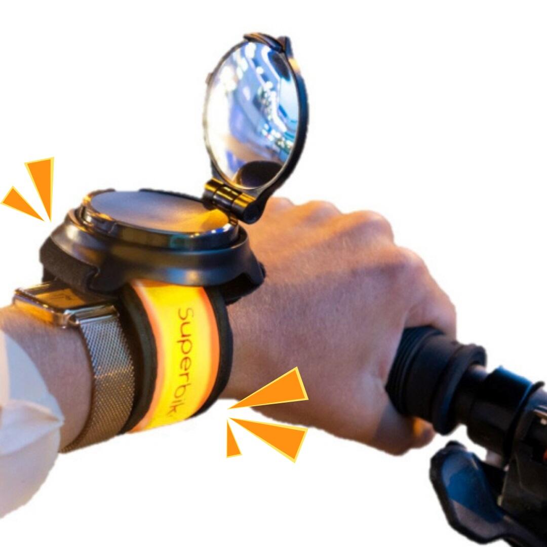 Uma pulseira led brilhante com espelho para bicicleta ou trotinete