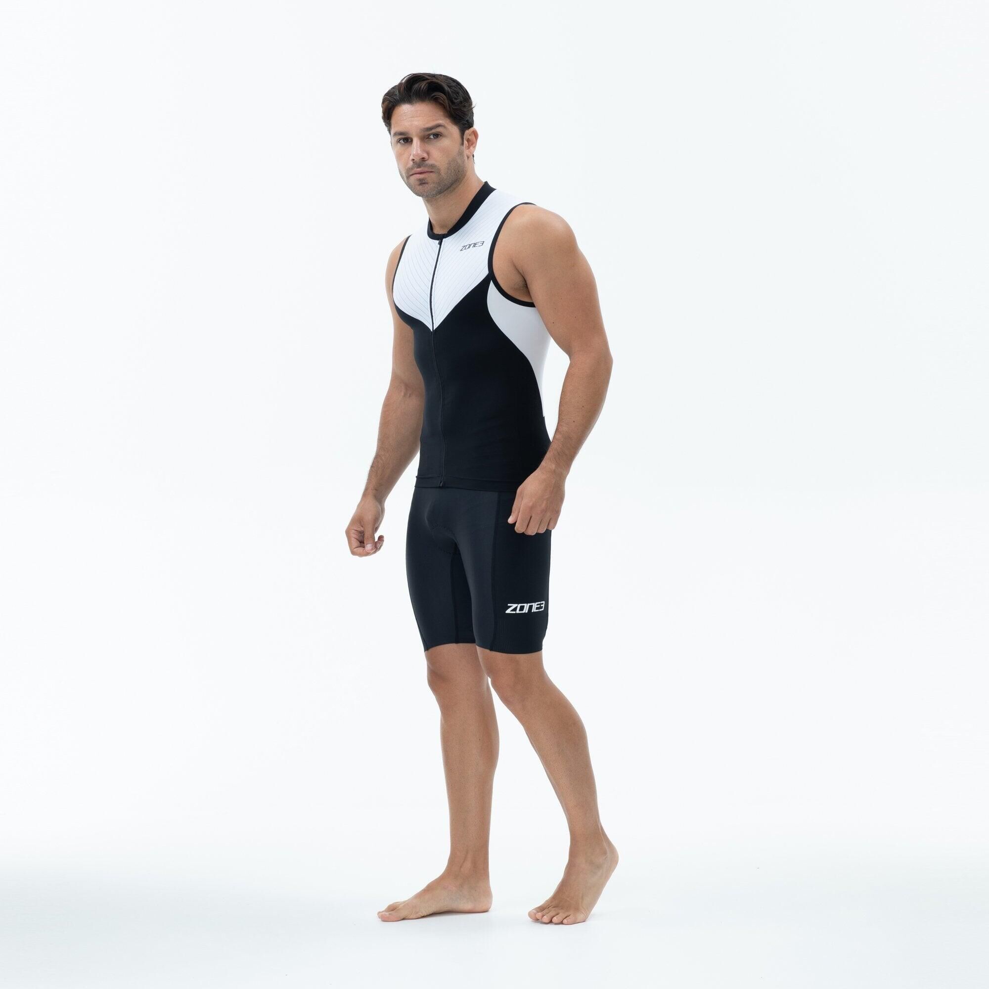 ZONE3 Lava Long Distance Sleeveless Tri Top Men's Black/White