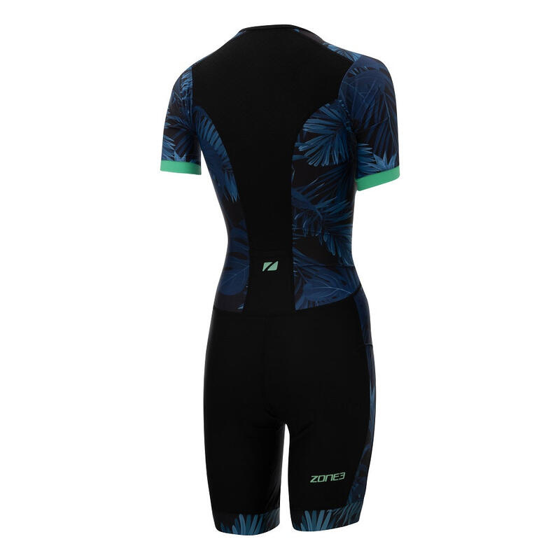 Triathlonbekleidung Damen Zone3 Activate+ Tropical Palm SS FullZip Trisuit