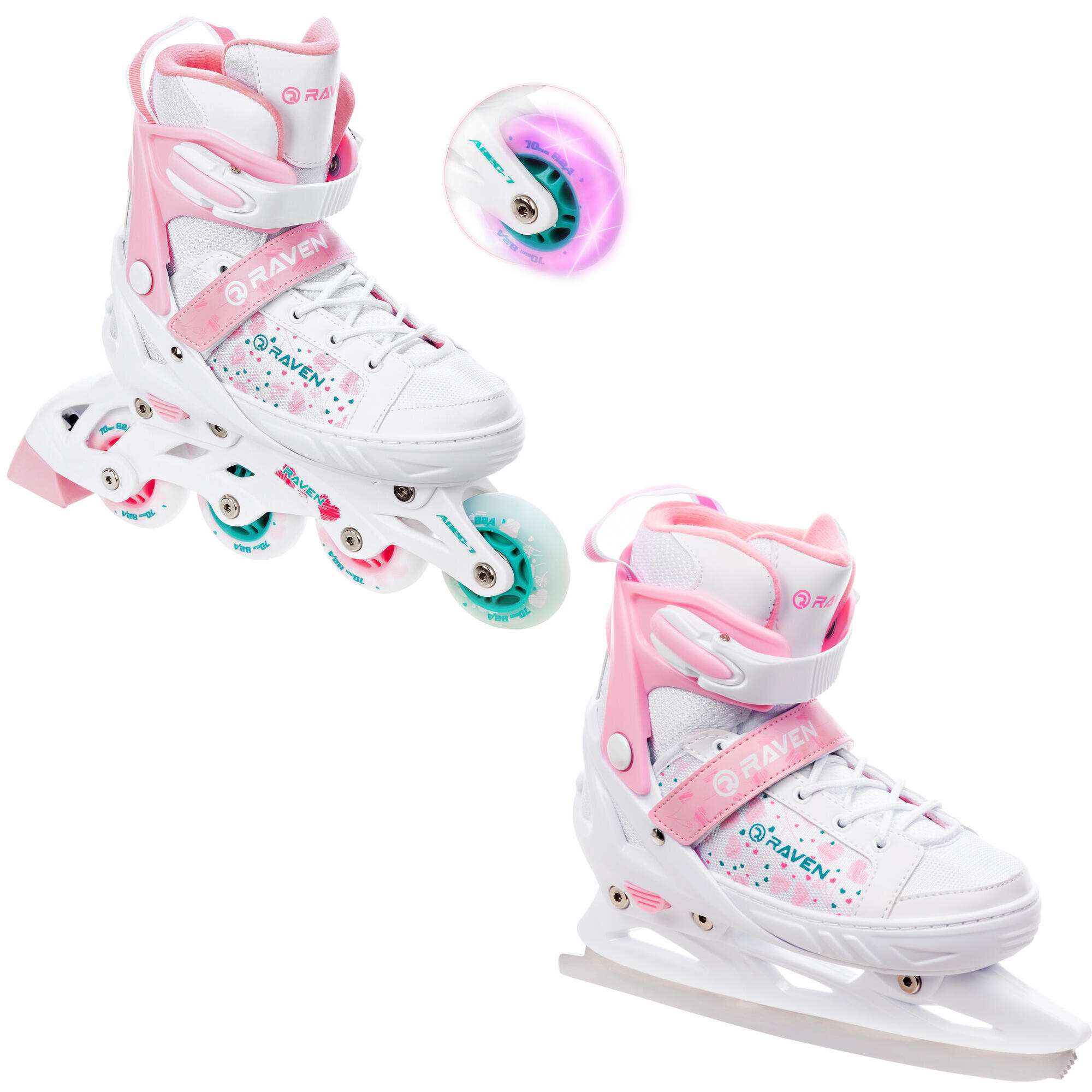 RAVEN Rollschuhe 2in1 Verstellbare Rosi Weiß/Rosa