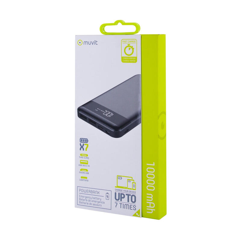 Powerbank Muvit 10000 mAh USB 2 puertos 2A+3A + Puerto TipoC + 2 inputs