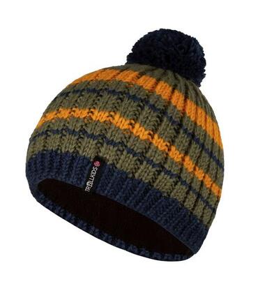 Bonnet à pompon enfant Hafjell vert mousse/jaune or/bleu