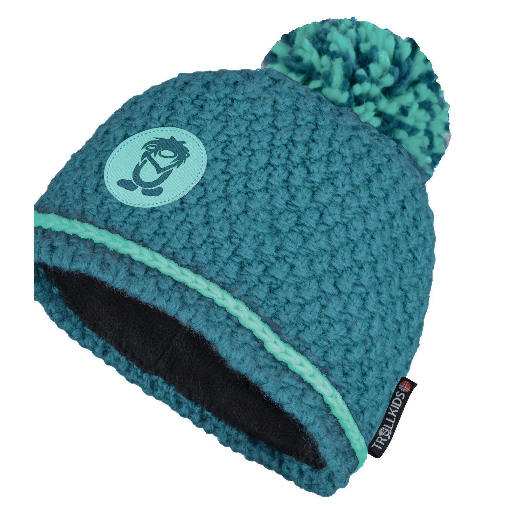 TROLLKIDS Kinder Bommelmütze Hemsedal Blaugrün/Wasserblau