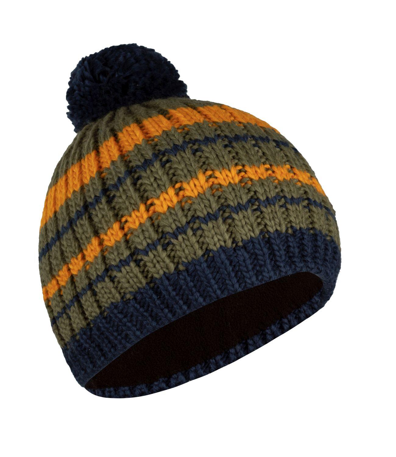 Bonnet à pompon enfant Hafjell vert mousse/jaune or/bleu 2/2