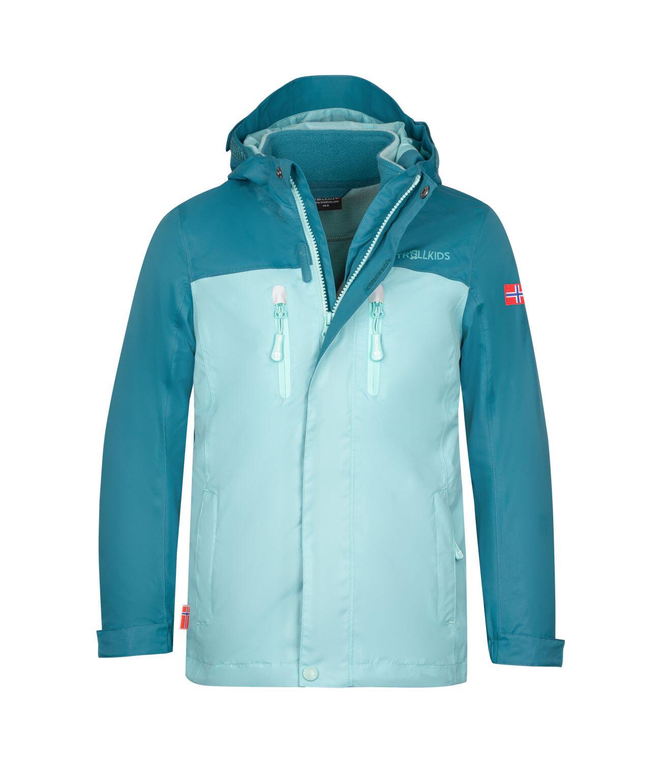 TROLLKIDS Kinder 3in1 Jacke Bryggen Blaugrün/Wasserblau