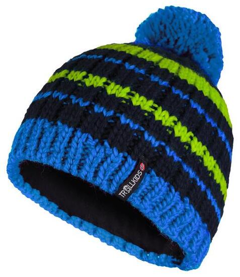 Kinder Bommelmütze Hafjell Nachtblau/Vivid-Blau/Limegrün