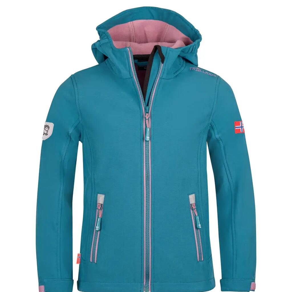 Trollkids Trollfjord Girls' Softshell Jacket blue-green/purple waterproof