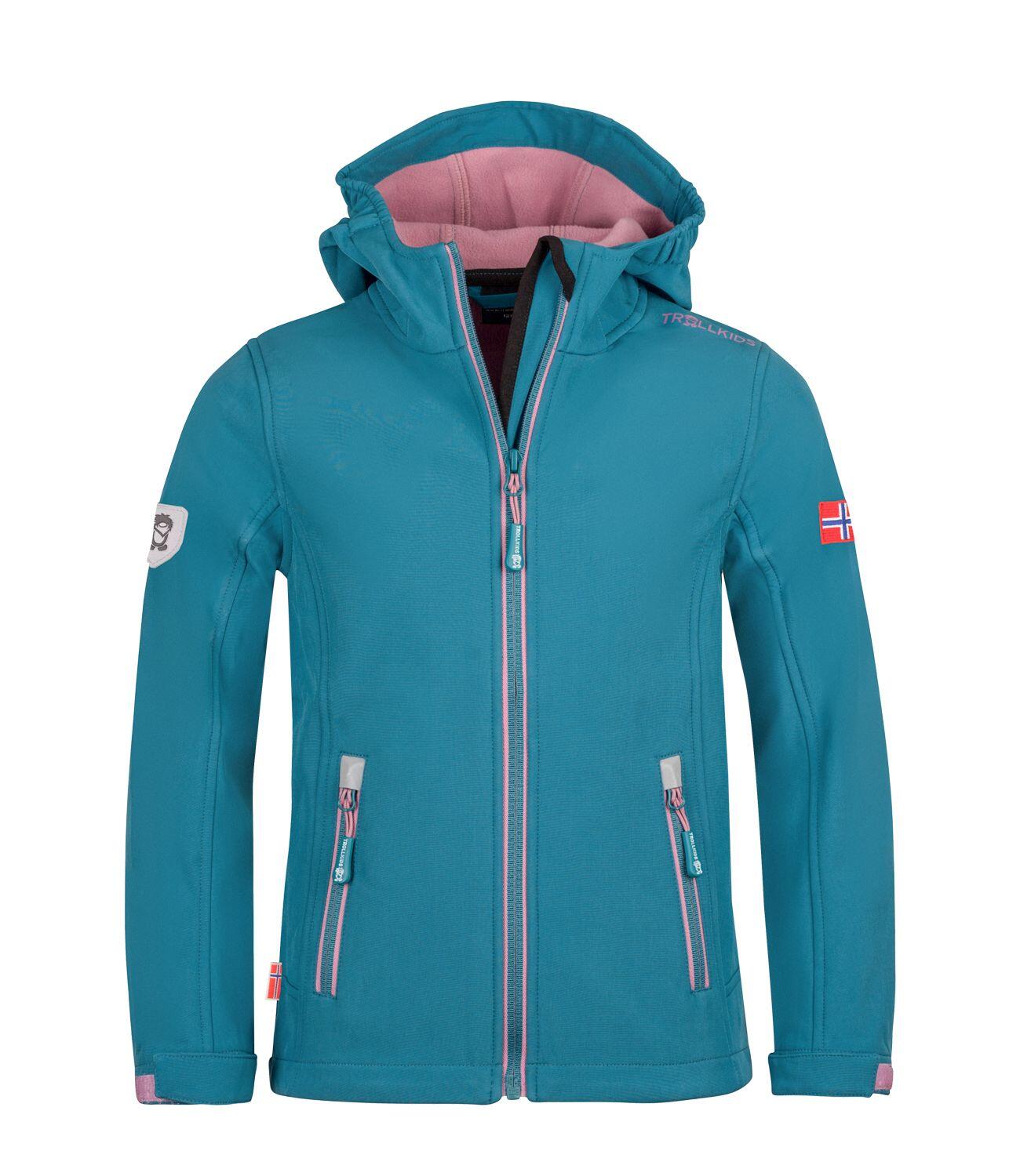 TROLLKIDS Mädchen Softshelljacke Trollfjord Blaugrün/Violett