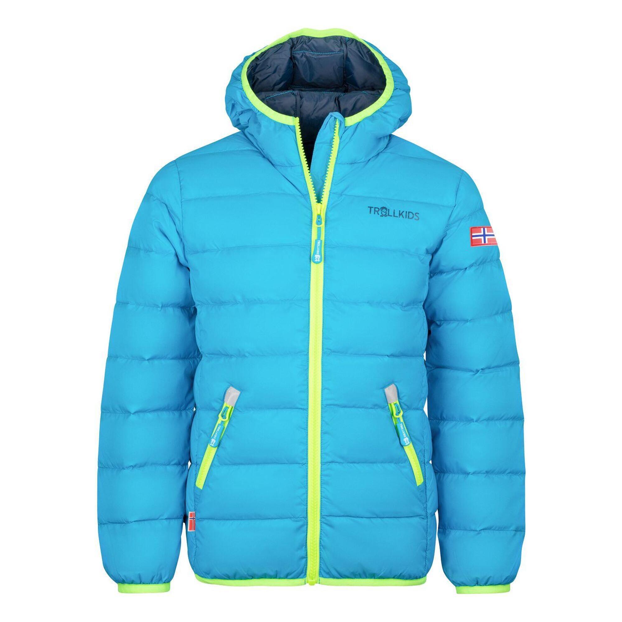 Dovrefjell children's down jacket light blue/lime/night blue