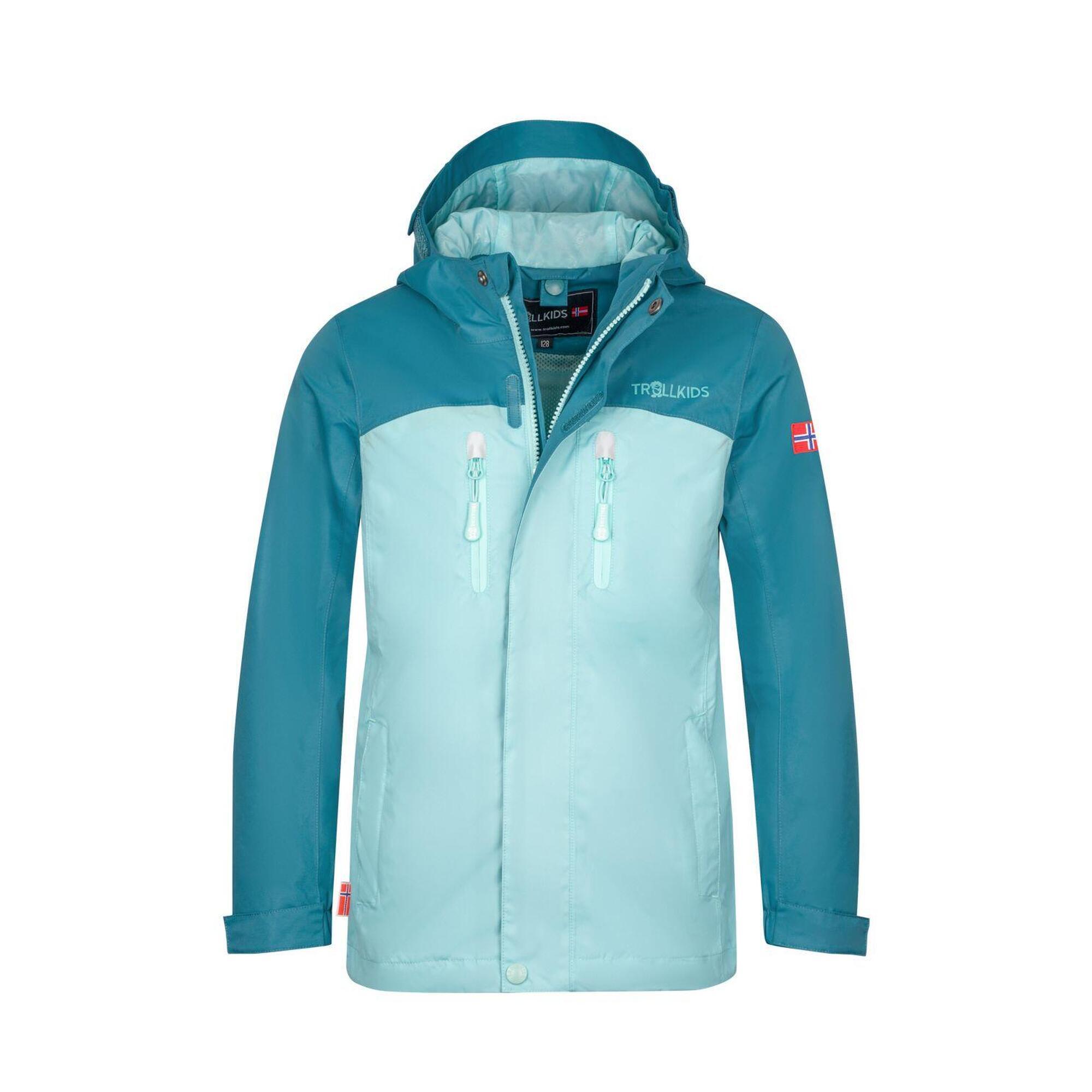 Nusfjord children's rain jacket blue-green/water blue