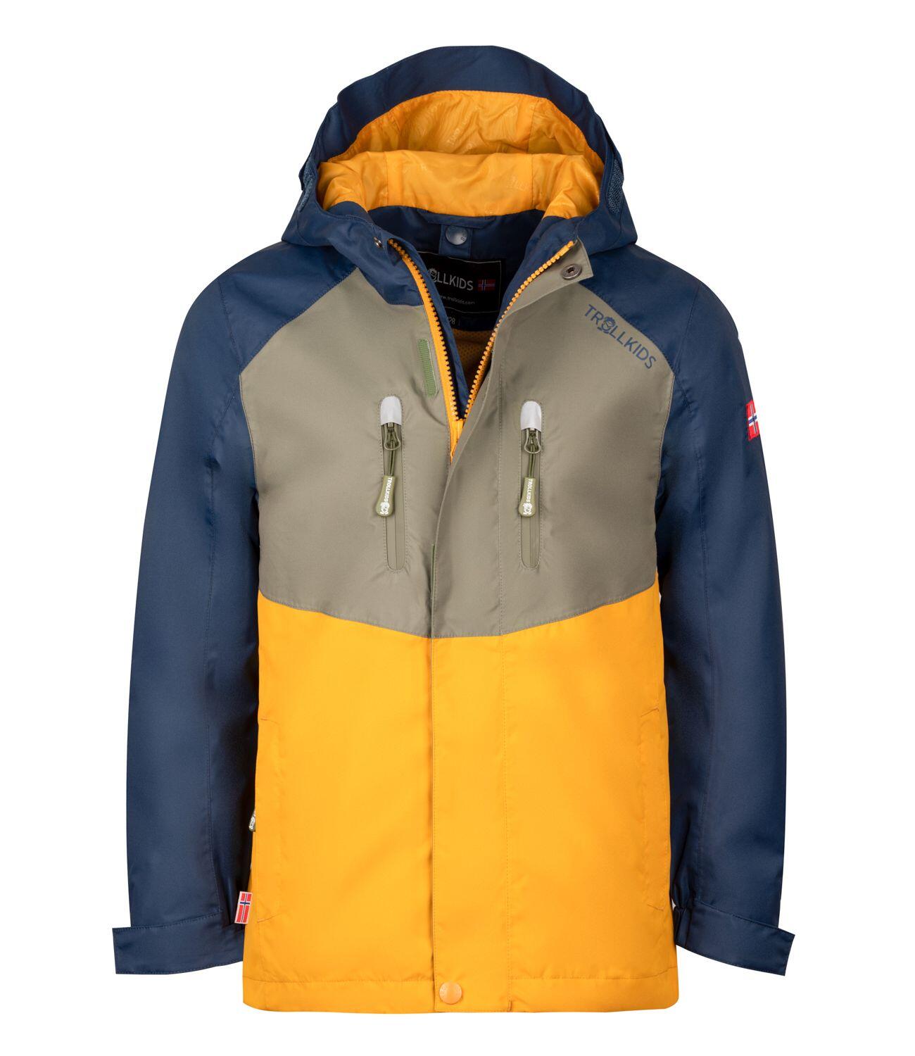 TROLLKIDS Kinder 3in1 Jacke Bryggen Moosgrün/Goldgelb/Blau